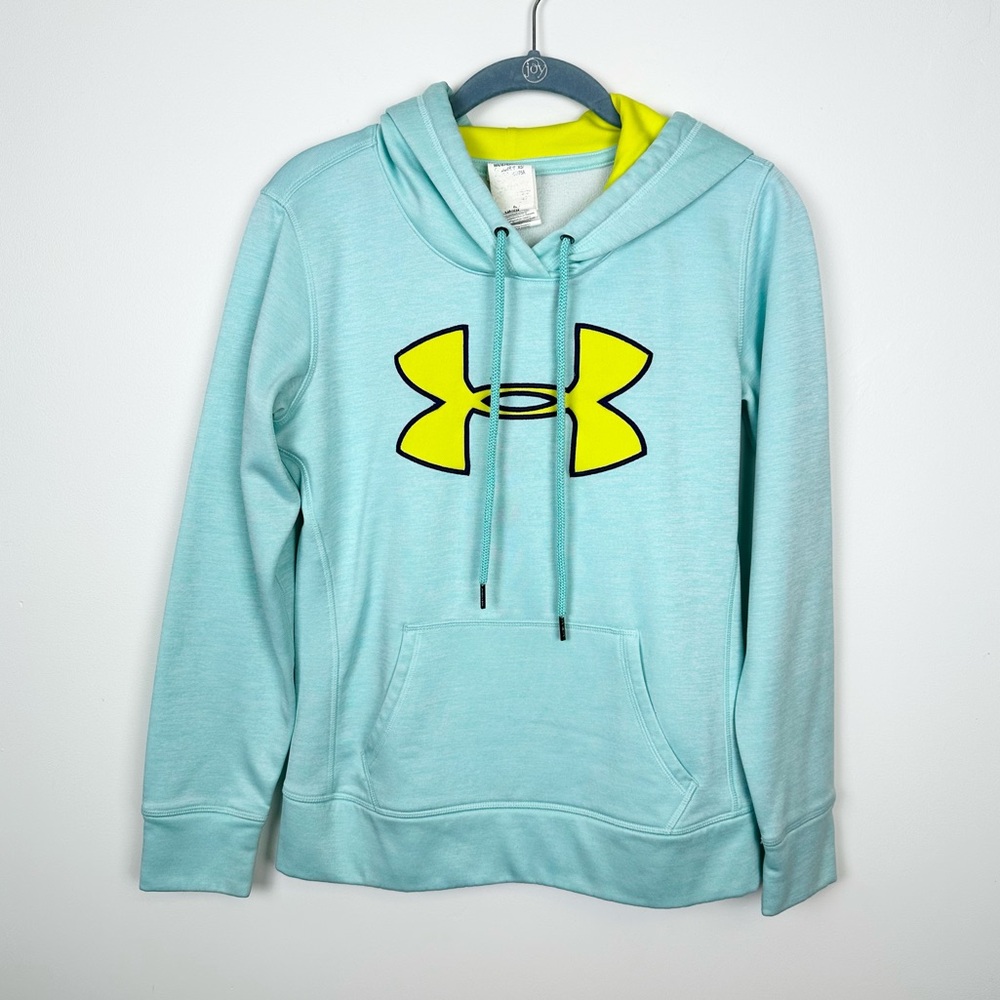 Under Armour Aqua ColdGear Lime Logo Hoodie Sweatshirt